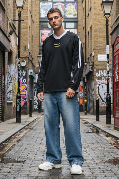 Colorblock V-neck Long Sleeve Shirt