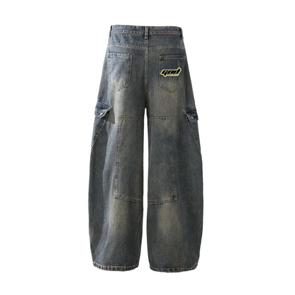 Multi-Pocket Vintage Loose Jeans