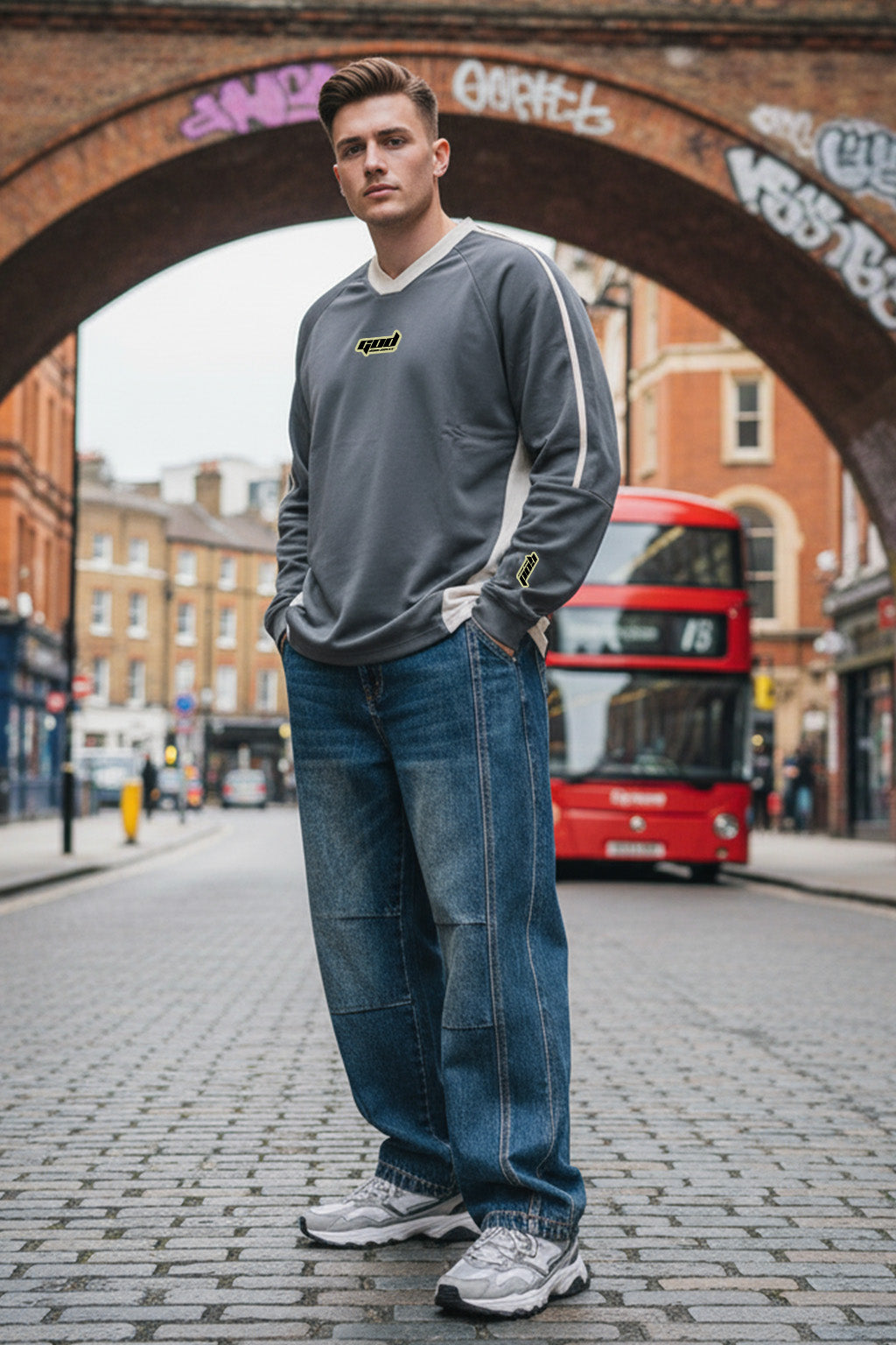 Colorblock V-neck Long Sleeve Shirt