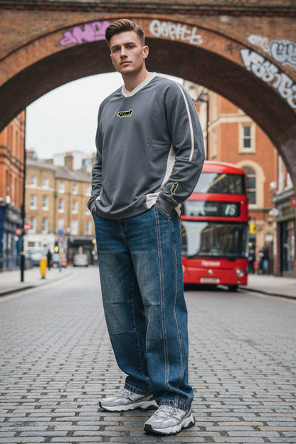 Colorblock V-neck Long Sleeve Shirt