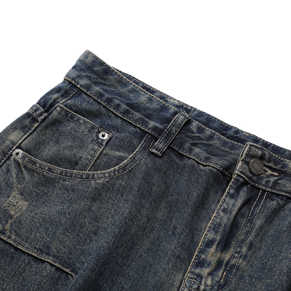 Multi-Pocket Vintage Loose Jeans