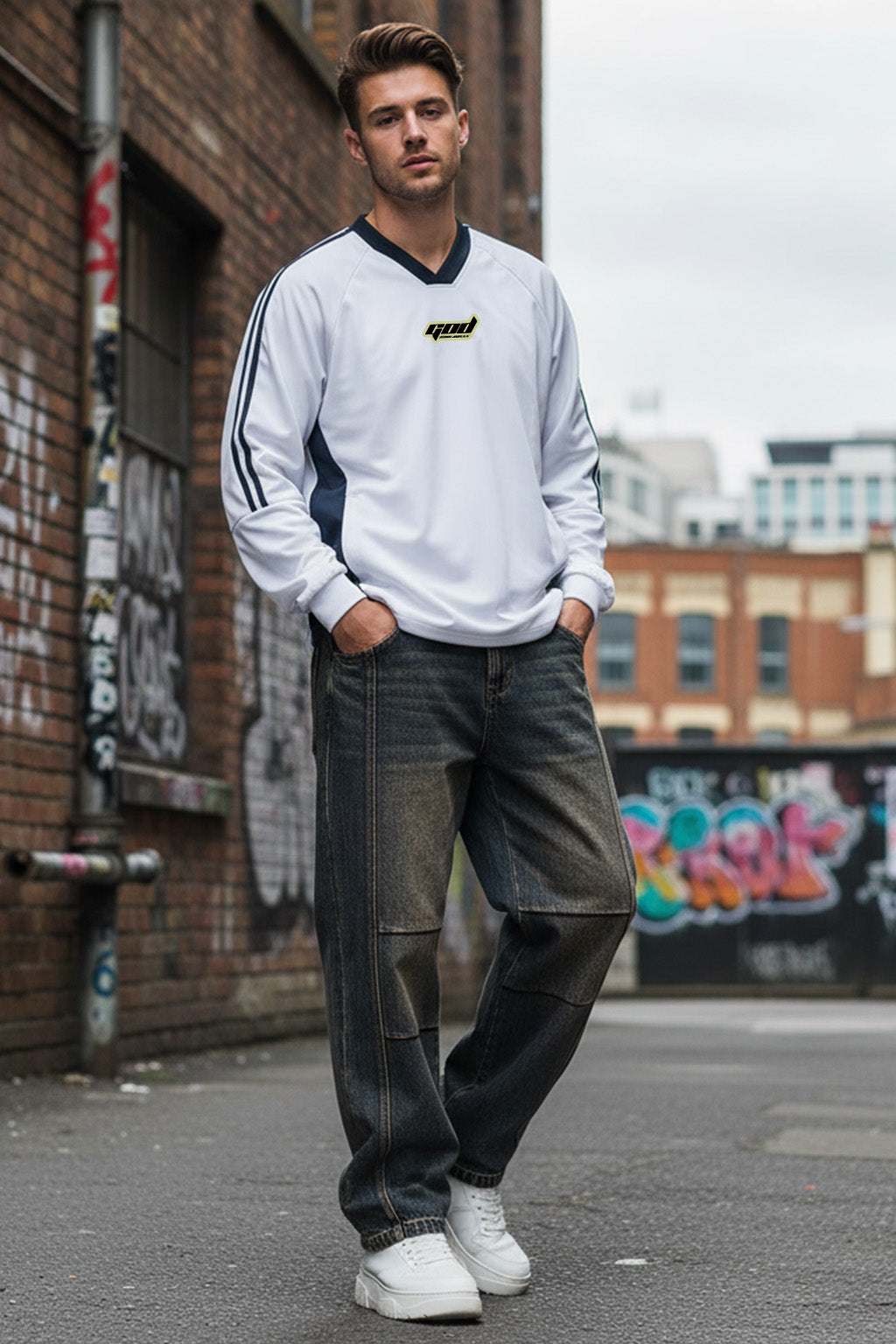 Colorblock V-neck Long Sleeve Shirt